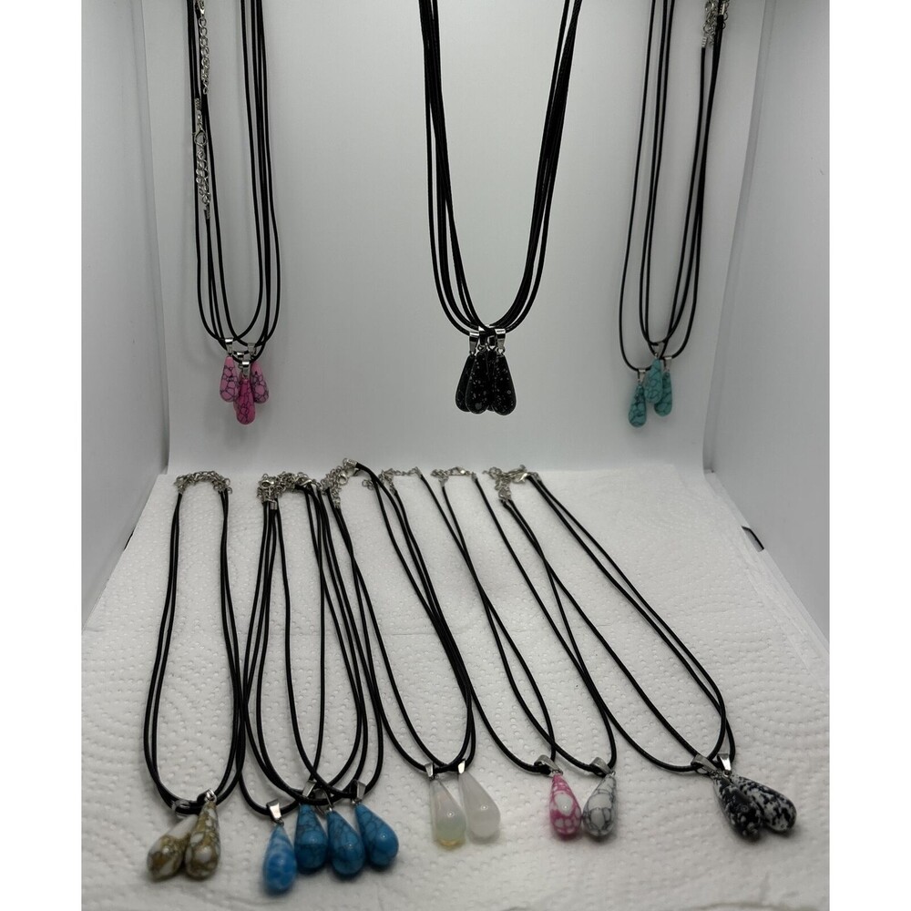 Stone Pendant Oval Long Tears Water Drop Necklace Semi-precious Gemstone Rock